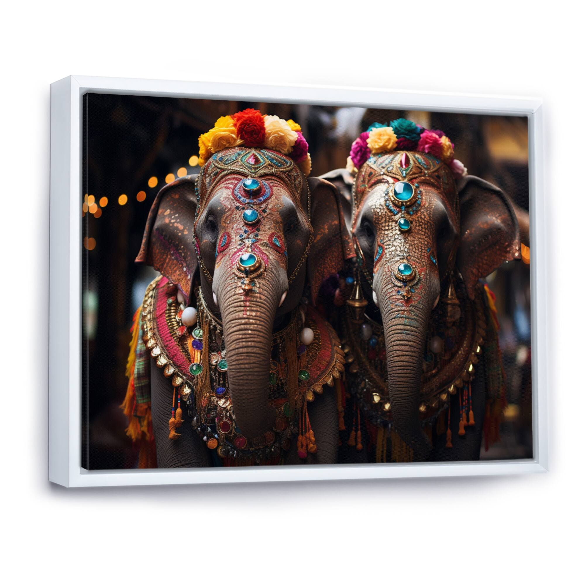 Designart "Asian Art Thai Elephants I" Asian Framed Wall Art Living